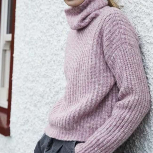 Women's Boxy Ribbed Polo Neck Jumper - Pink
