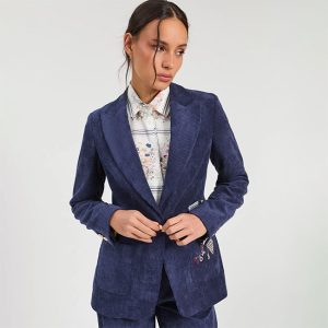 Simona Embroidered Navy Corduroy Jacket