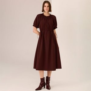 Tech Drawcord Dress - Choc